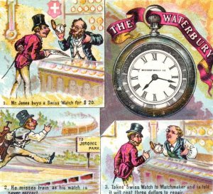 1870's-80's The Waterbury Train Pocket Watch Racing Victorian Trade Card F48