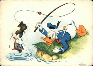 Walt Disney Donald Duck Fishing - German Postcard 1960