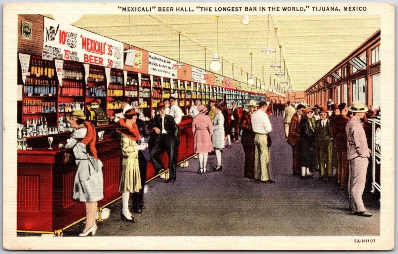 Mexicali Beer Hall Longest Bar In The World Tijuana Mexico Postcard