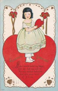 Valentine's Day Young Girl With Red Heart 1923