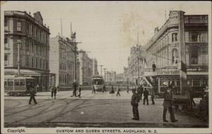 Auckland New Zealand Custom & Queens Sts. c1910 Postcard