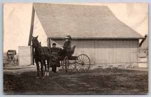 Milo Iowa~Clint & Maude Slone Motherhead~Horse Carriage~Barn~c1910 RPPC