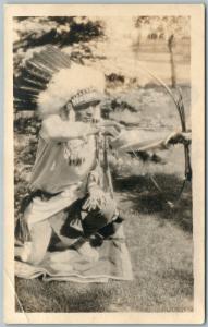 AMERICAN INDIAN SHOOTING A BOW ANTIQUE REAL PHOTO POSTCARD RPPC