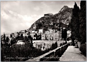 Taormina Panorama e Santuaro Madonna della Rocca Italy Real Photo RPPC Postcard