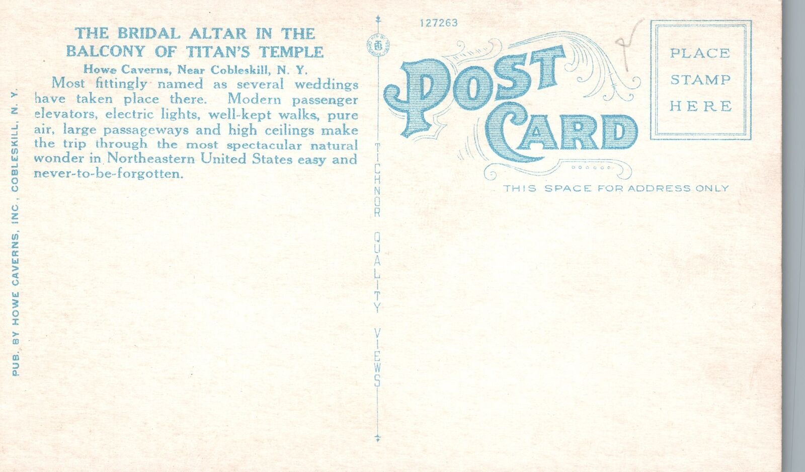 Vintage Postcard Bridal Altar Balcony Of Titans Howe Caverns Cobleskill
