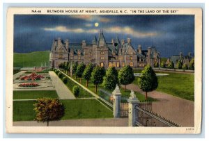 1954 Biltmore House At Night Asheville NC, In The Land Of The Sky Postcard