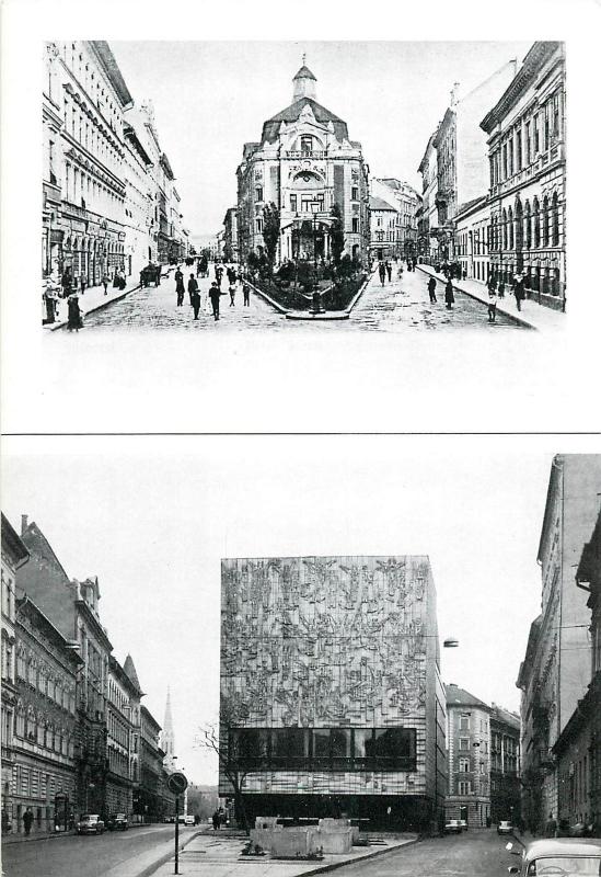 Atypical 15x21cm postcard Hungary Budapest Theatre now & then 1970s reprint