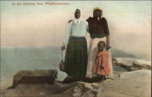 Native Women Cooking Box Whakarewarewa New Zealand c1910 Postcard