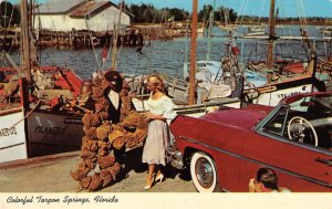 Tarpon Springs, Florida Sponges Woman & 1950s Car Chrome Vintage Postcard