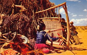 A802 US Arizona Navajo Weaver Native American Girl vintage postcard