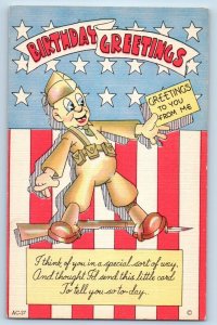 Birthday Postcard Greetings Soldier I Think Of You In Special Sort Of Way WWII