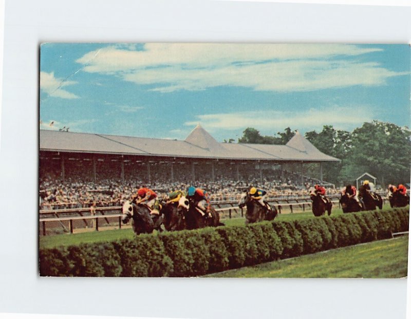 Postcard Stretch run at the Saratoga race track, Saratoga Springs, New York