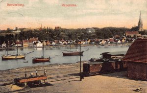 L416 Denmark Sonderborg Panorama Boats Train wagons 1910 vintage postcard