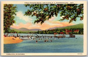 Lake Placid New York 1939 Postcard Public Bathing Beach