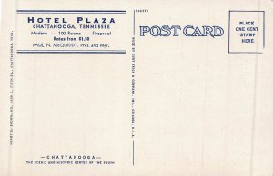 CHATTANOOGA~HOTEL PLAZA-HEART OF THE CITY-MARKET ST-LOOKOUT-RIVER~1930s POSTCARD