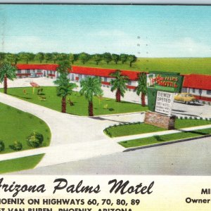 c1950s Phoenix, AZ Arizona Palms Linen Postcard Motel Highway Van Buren Road A90