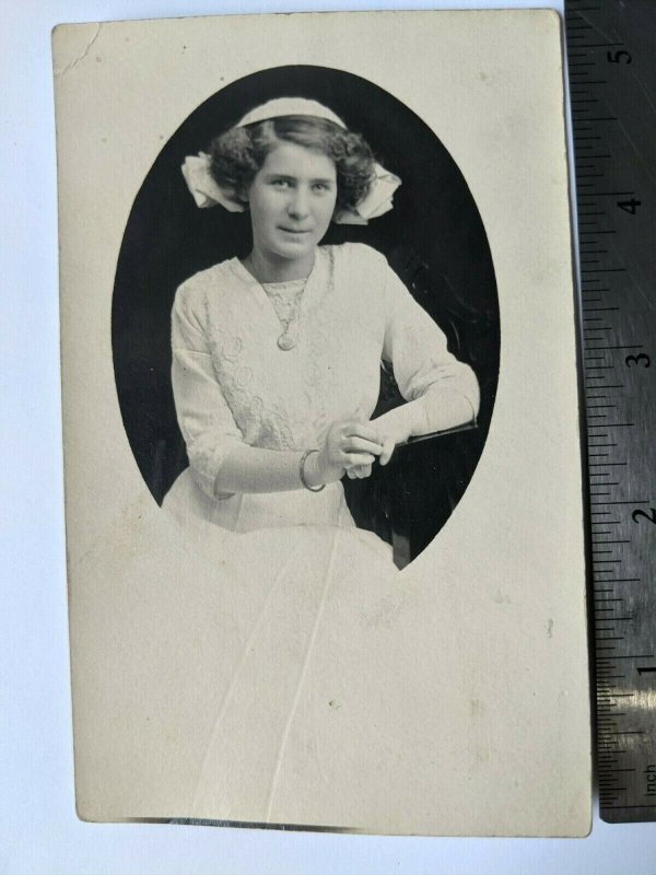 Vintage 1904 - 1918 Real Photo Postcard RPPC Portrait of Woman Eva Johnston