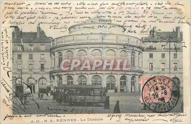 Old Postcard Rennes Theater Tram