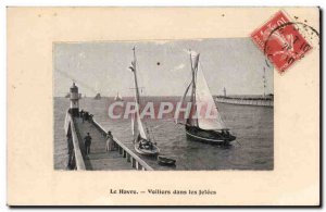 Old Postcard Le Havre Sailing in piers