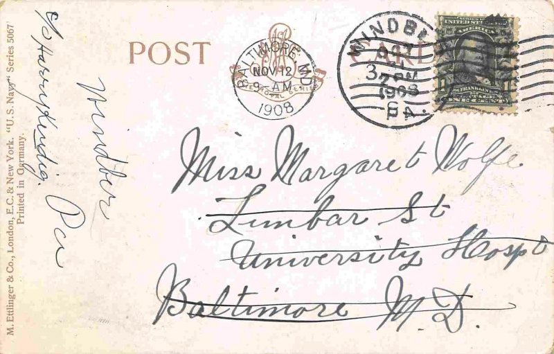 Gun Practice USS Illinois US Navy Battleship 1908 postcard