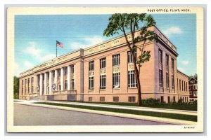 Post Office Building Flint Michigan MI UNP Linen Postcard E19
