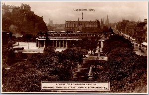 Caledonian Hotel Edinburgh Scotland Castle Princess St. Real Photo RPPC Postcard