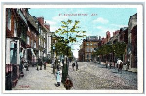 Leek Staffordshire England Postcard St. Edwards Street View c1930's Vintage