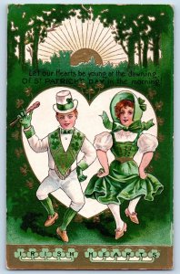 Hot Springs AR Postcard St. Patrick's Day Hearts Be Young Dawning Embossed 1909