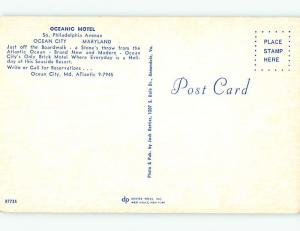 Unused 1950's OLD CARS & OCEANIC MOTEL Ocean City Maryland MD u3735