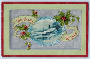 Christmas Postcard Holly Berries Winter Scene Embossed York Pennsylvania PA 1909