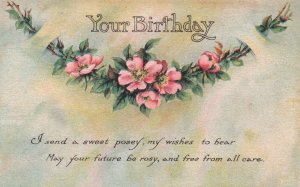 Vintage Postcard 1914 Your Birthday Flowers Vines Greetings And Wishes Card