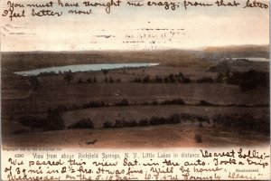 Postcard NY Richfield Springs view from above little lakes in distance