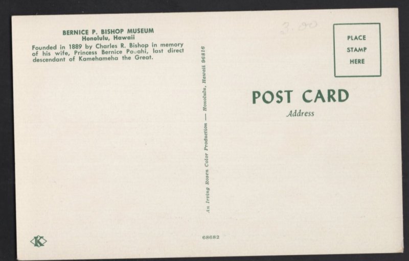 Hawaii HONOLULU Bernice P. Bishop Museum Founded in 1889 ~ Chrome