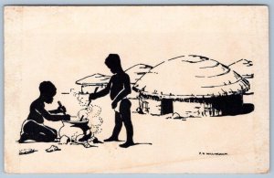 1920's AFRICAN ART SILHOUETTE POSTCARD*FH WILLINGHAM*PHILPOTT & COLLINS*BULAWAYO