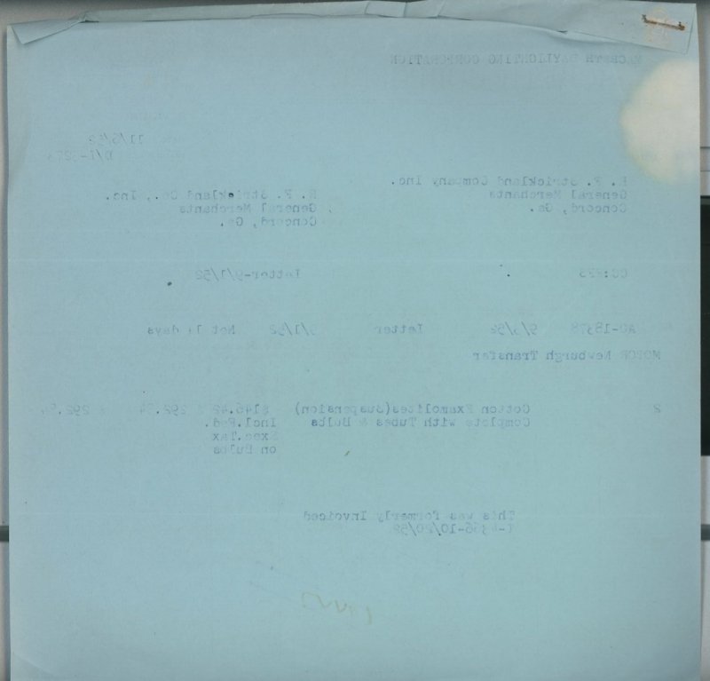 1952 Macbeth Corporation Newburgh NY Cotton Examolites Invoice 246 