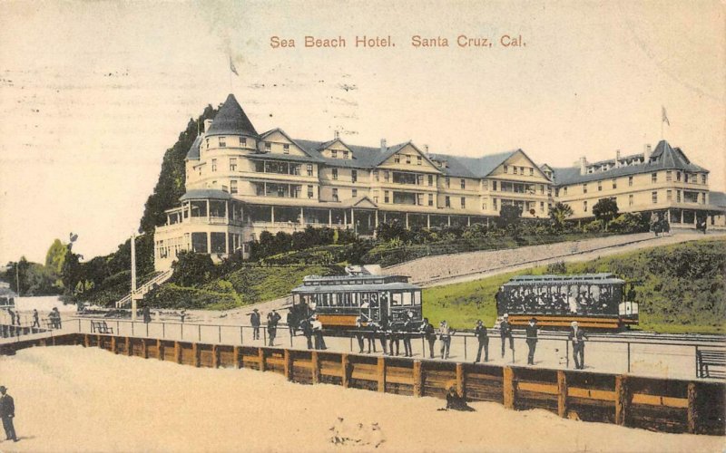 SEA BEACH HOTEL Santa Cruz, CA 1907 Hand-Colored Vintage Postcard