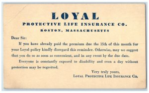 1945 Loyal Protective Life Insurance Co. Boston Massachusetts MA Postcard