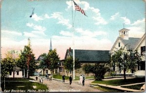 Vtg East Boothbay Maine ME Main Street School House & Church 1910s Postcard