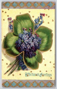 1911 Affectionate Greetings Green Petals With Violet Flowers Posted Postcard 