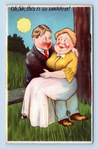 Romance Comic Full Moon Oh Sir This is So Sudden Under Tree 1910 DB Postcard N9