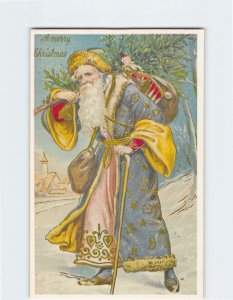Postcard A merry Christmas with Santa Christmas Art Print