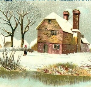 1880s-90s C.A. Dorney & Co. Furniture Winter Scene Barn Snow #5D