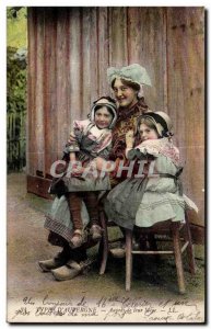 Postcard Old Types D Auvergne Aupres their Mere Folk Costume Female Children