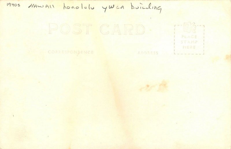 Hawaii Honolulu YMCA Building 1940s occupational Postcard RPPC 24-8254