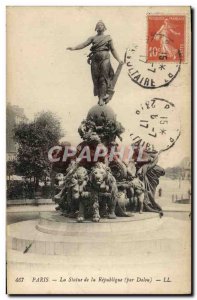 Old Postcard Paris Statue Of The Republic by Dulou Lions