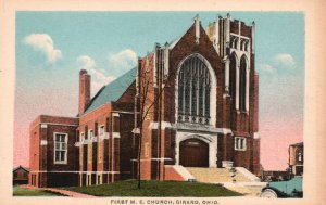 Vintage Postcard 1920's First United Methodist Church Girard Ohio Darr's Drug