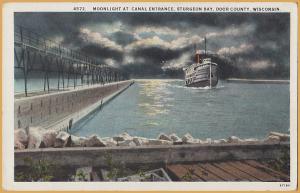 Surgeon Bay, Door County, Wis., Steamship entering the canal at night-1920