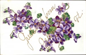 Greensboro Vermont Flower Greeting Gilt Embossed c1900-20s Vintage Postcard