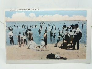 Bathing at Winnipeg Beach Manitoba Canada Vintage Antique Postcard c1920s