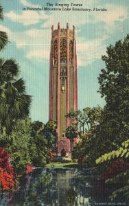 Vintage Postcard 1950 Singing Tower in Peaceful Mountain Lake Sanctuary Florida